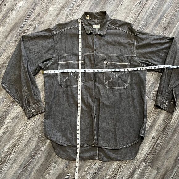Benetton Made in Italy Gray Chambray Work Shirt XL - Picture 6 of 10